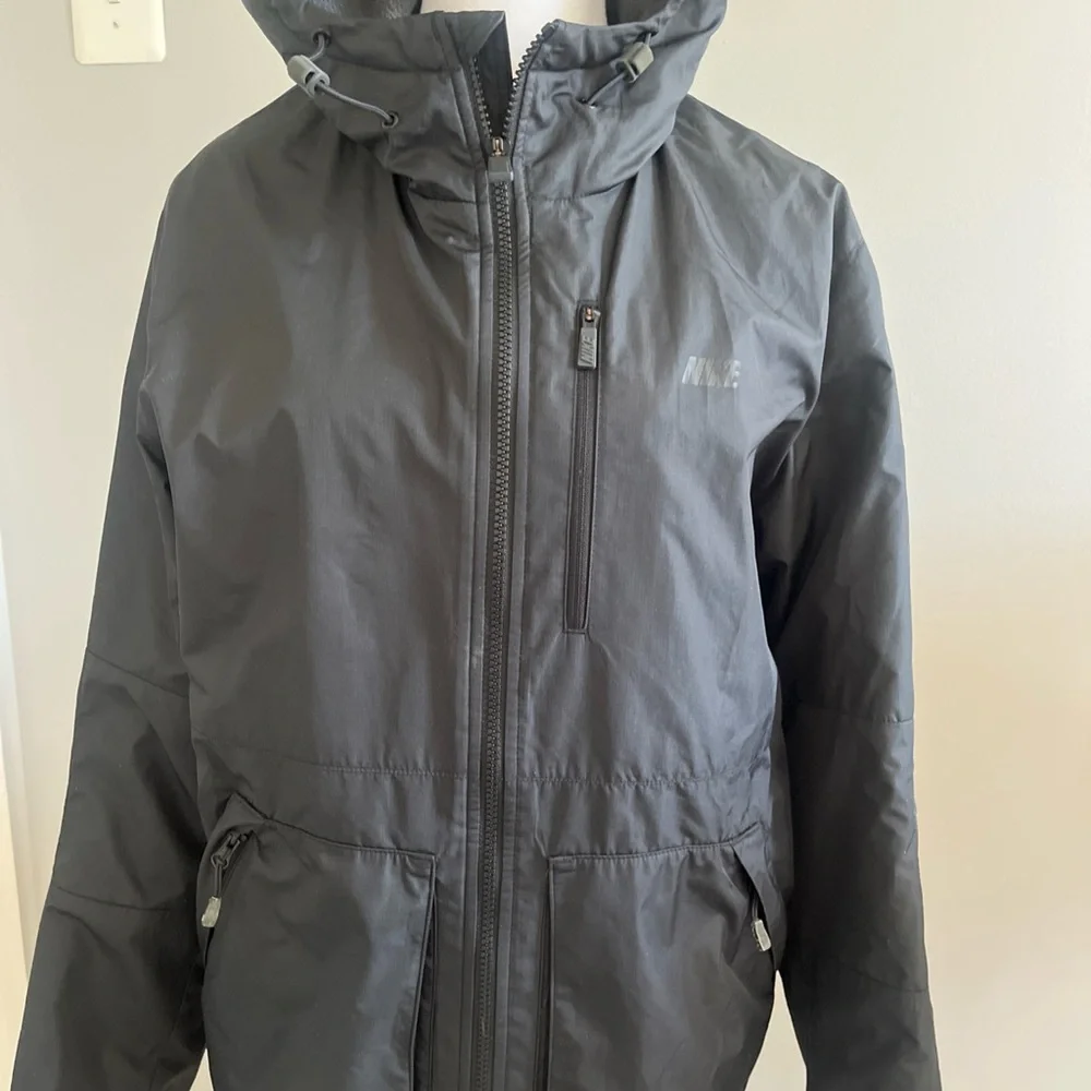 VINTAGE Nike blue label RARE hooded black zipup jacket w/fleece inside 1980s Med